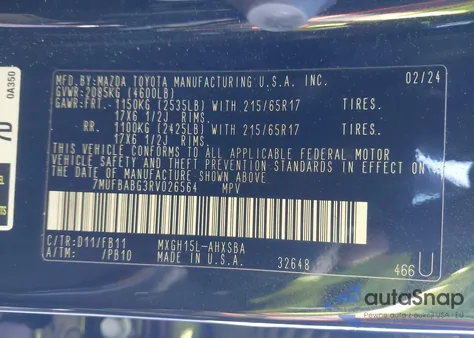 2024 Toyota Corolla Cross Hybrid Se from USA, damaged, VIN 7MUFBABG3RV026564